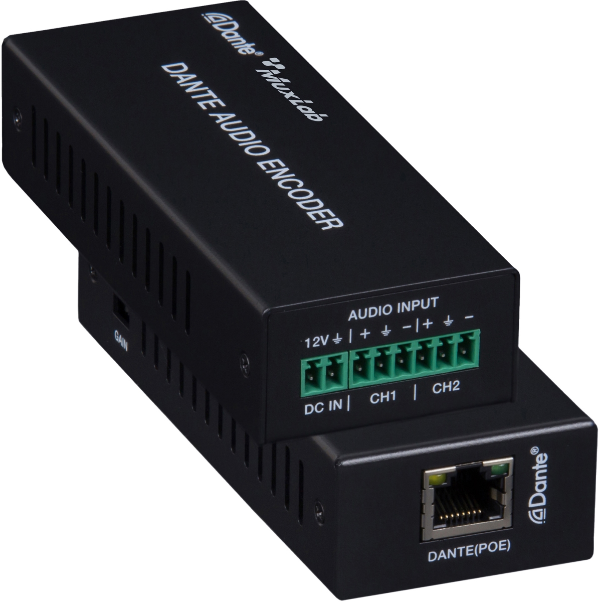 MUX-500551 Up to 328 Foot Via CAT6-6A Dante 2-Channel Analog Audio Encoder