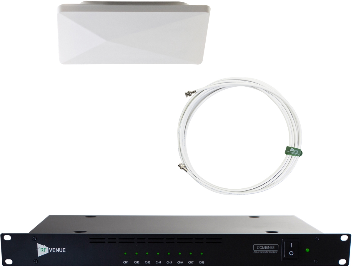RFV-COMB8CP-ARC Circularly Polarized Wall, Ceiling Mounted Architectural Antenna & 8-Channel IEM Combiner with 25 ft. RG8X, White -  RF Venue, COMBINE8