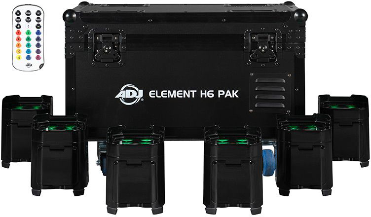 Picture of ADJ AMDJ-ELE600 Element H6 Pak Wireless DMX Lighting System with 6 IP54 LED Fixtures & Case&#44; Black