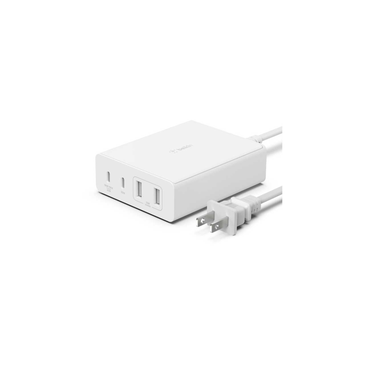 BKN-WCH010DQWH BoostCharge Pro 4-Port GaN Charger 108W with 2 USB A Ports & 2 USB C Ports - White - Desktop