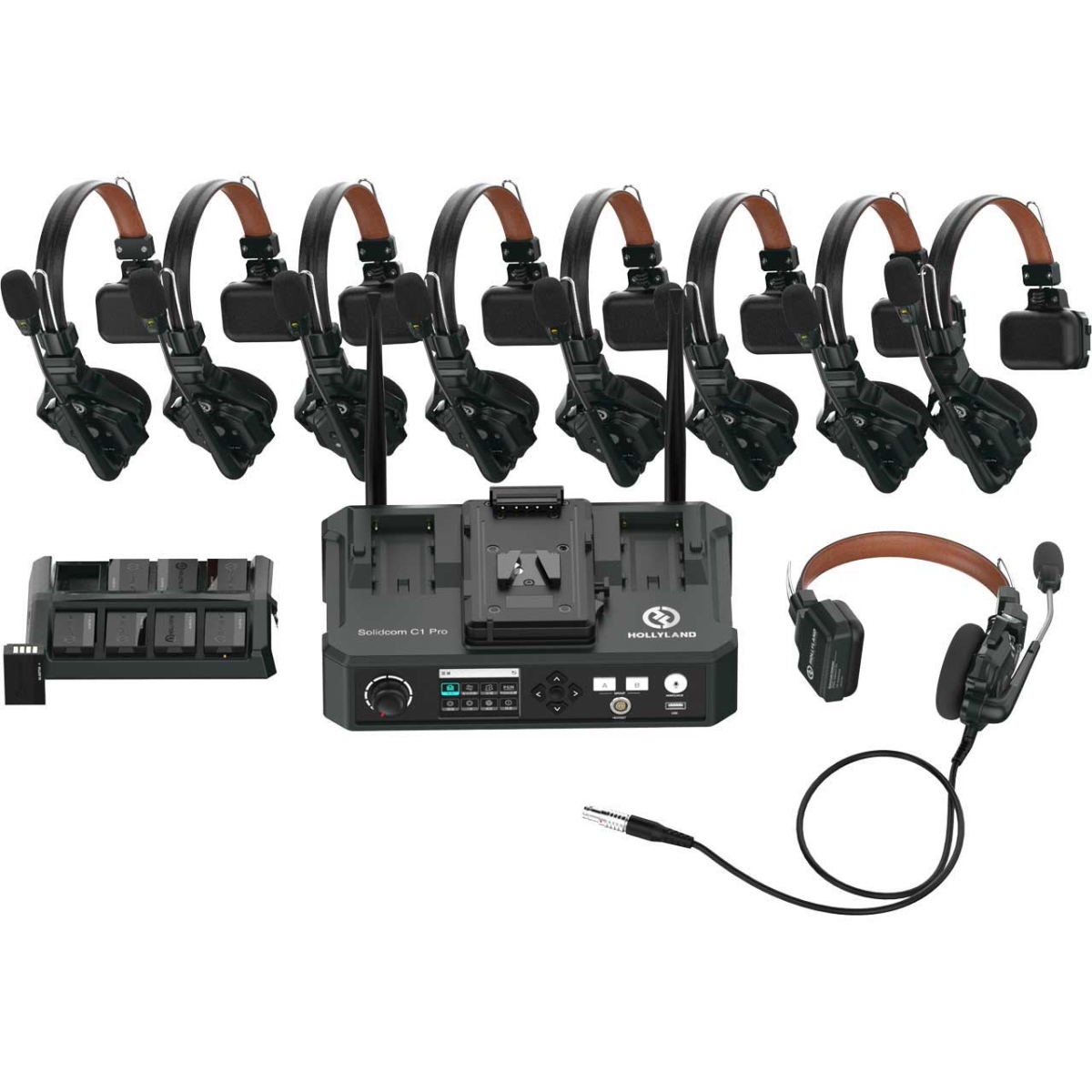 HL-SCOMC1P-H8S-V Solidcom C1 Pro 9-Person Full Duplex Wireless Intercom System with 8 Headsets & Hub - V-Mount