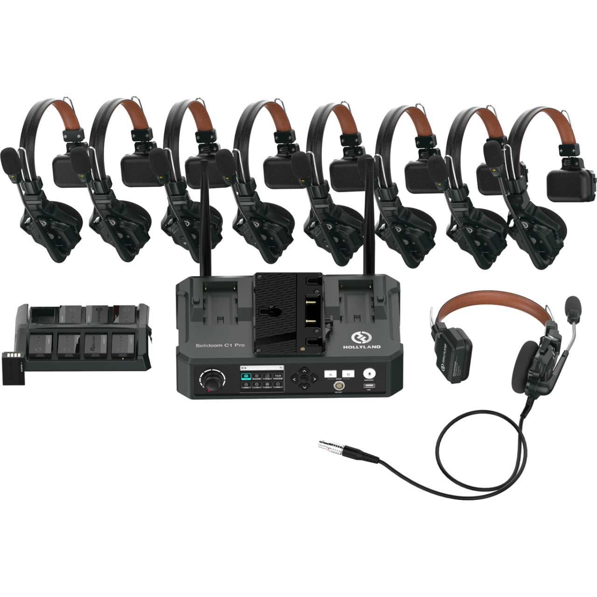 HL-SCOMC1P-H8S-G Solidcom C1 Pro 9-Person Full Duplex Wireless Intercom System with 8 Headsets & Hub - Gold-Mount