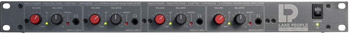 LP-F388-2-Q 19 in. 1RU Rackmount 4-Channel Headphone Amplifier with 4 Balanced Stereo Inputs on Rear -  Lake People