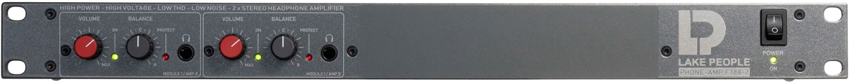 LP-F388-2-D 19 in. 1RU Rackmount 2-Channel Headphone Amplifier with 2 Balanced Stereo Inputs on Rear -  Lake People
