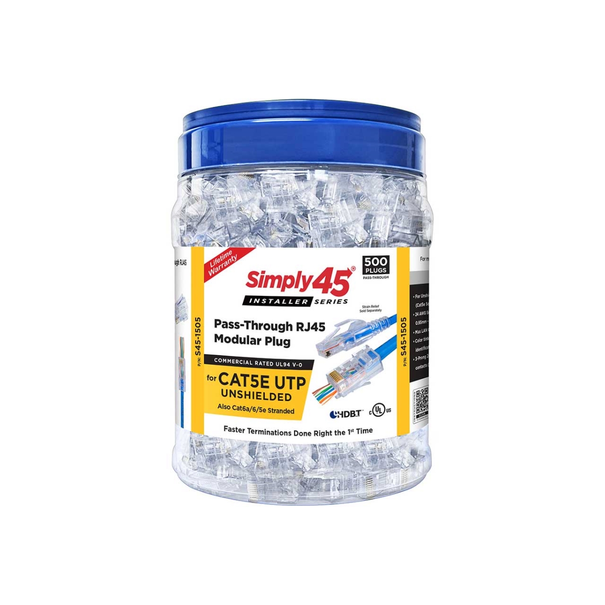 S45-1505 S45-1505 Pass Through Blue Tint Modular Plugs for Cat5e UTP - 500 Piece