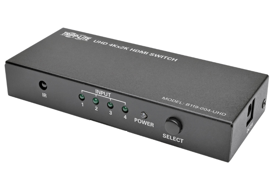 Tripp Lite TRL-B119-004-UHD 4-Port 4K x 2K UHD 60 Hz HDMI Switch with Remote Control for Video & Audio
