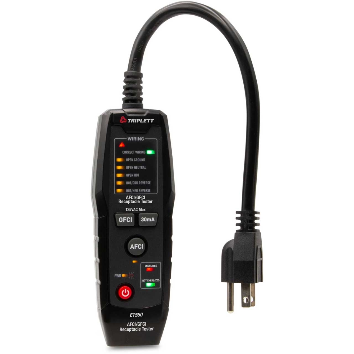 TRIPL-ET550 AFCI-GFCI Receptacle Tester with Built-in Flashlight