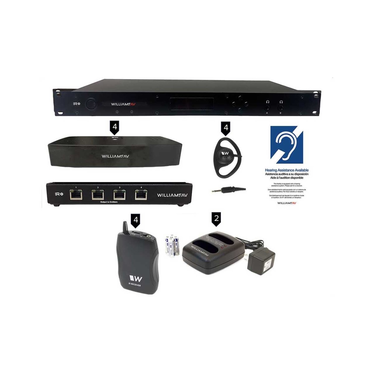 Picture of Williams AV WLS-IR-SY22-D D Large-Area Commercial Dante Infrared & Wi-Fi Assistive Listening System with 4 Bodypack Receivers