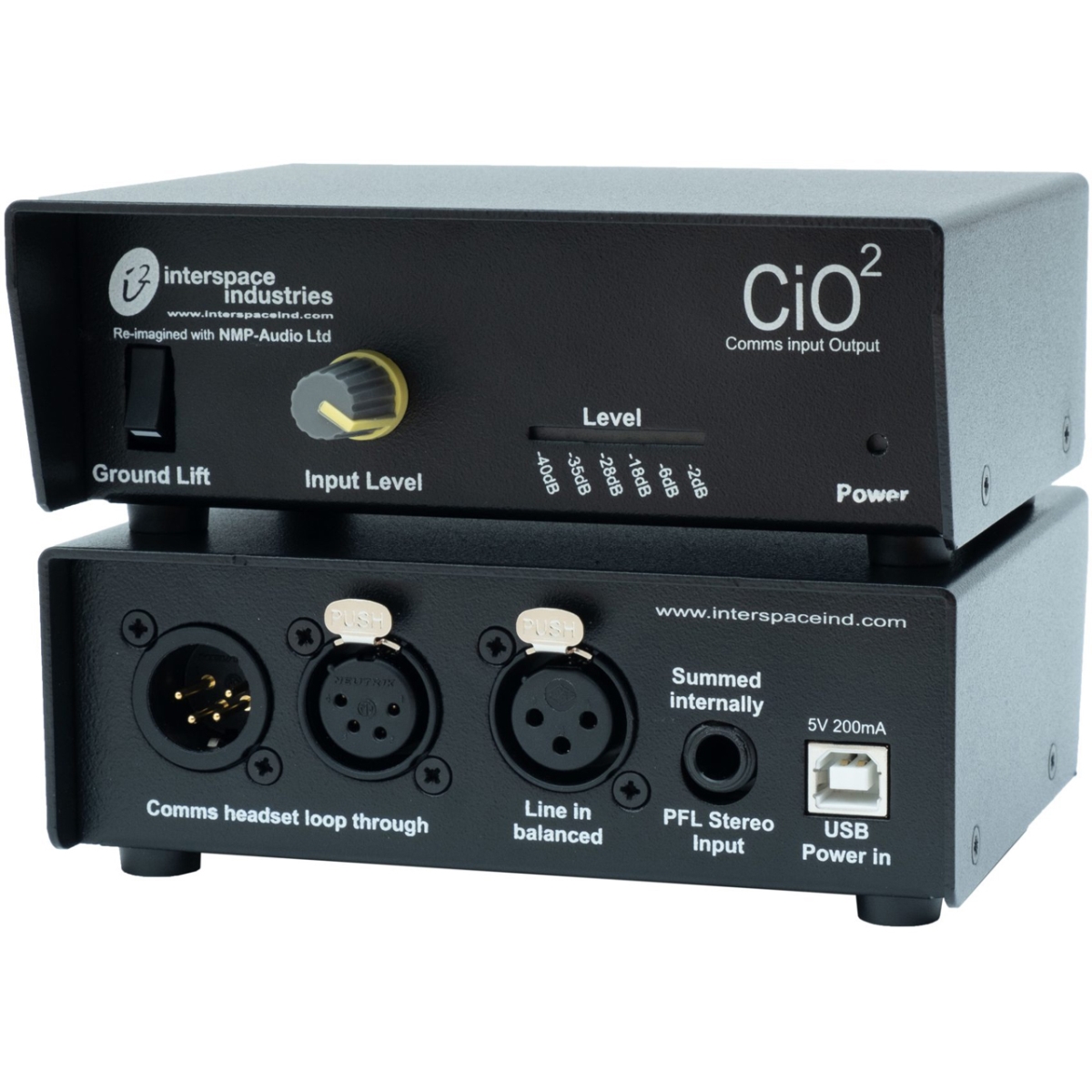 Interspace Industries INTI-CIO2 CiO2 Intercom Headset & Live Audio Interface with VU Meter - XLR & 0.25 in. TRS - 5VDC USB Powered