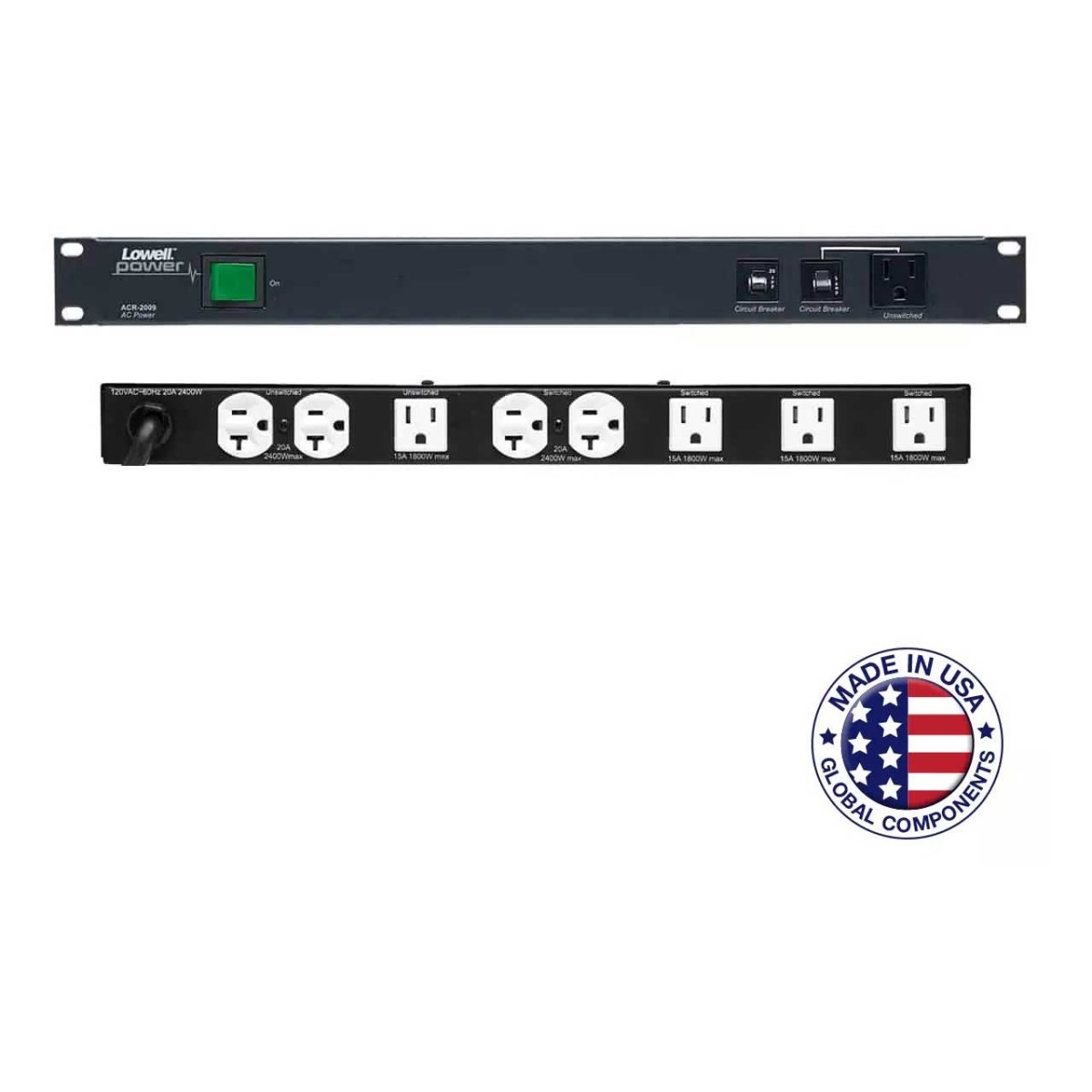 Picture of Lowell Manufacturing LMC-ACR-2009 ACR-2009 20A Power Panel with Surge Protection - 5 Switched - 4 Unswitched Outlets