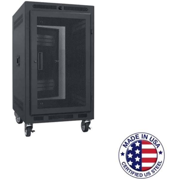 Picture of Lowell Manufacturing LMC-LPR-1422FV LPR-1422FV 14RU Portable Welded-Steel Rack - 22 in. Deep with Fully Ventilated Perf Front Door