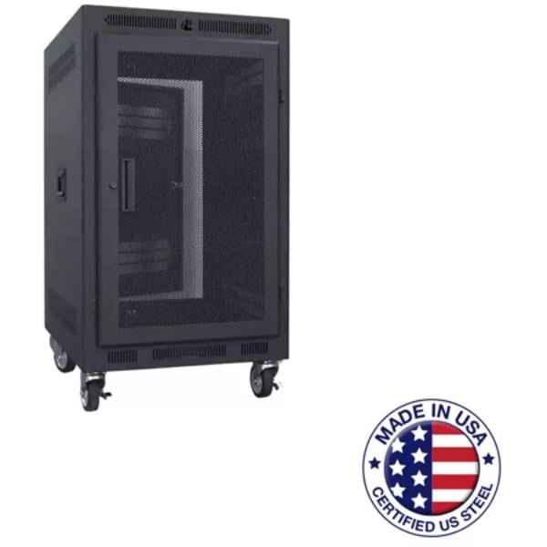 Picture of Lowell Manufacturing LMC-LPR-1427FV LPR-1427FV 14RU Portable Welded-Steel Rack - 27 in. Deep with Fully Ventilated Perf Front Door