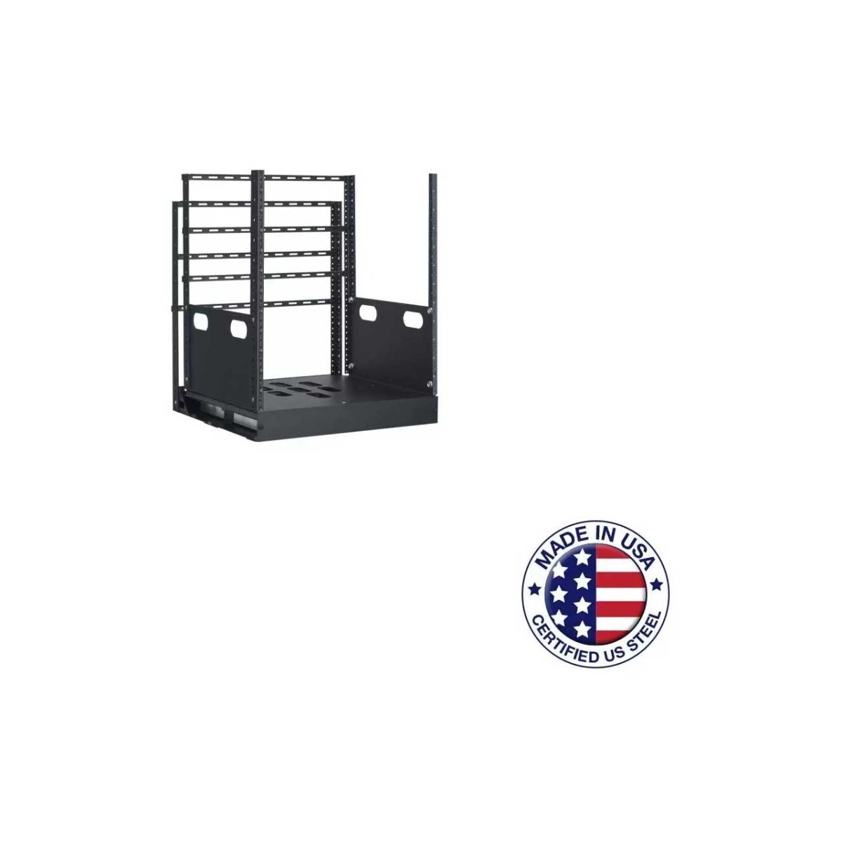 Picture of Lowell Manufacturing LMC-LPTR4-1219 LPTR4-1219 12RU Pull & Turn Millwork Rack with Four Support Rails - 19 in. Deep