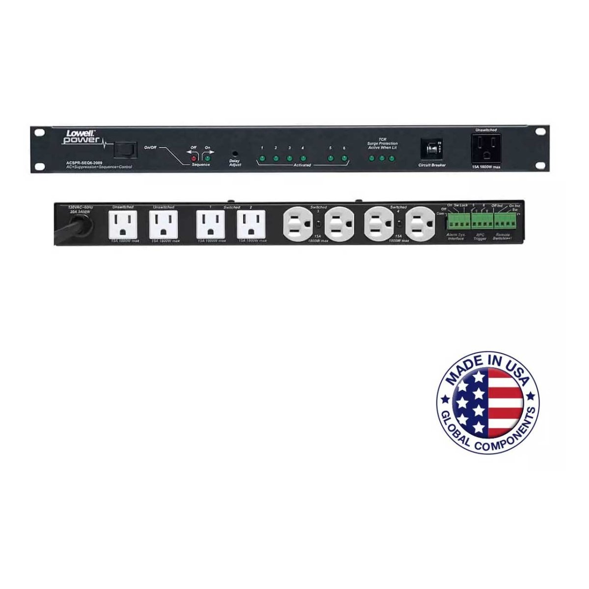 Picture of Lowell Manufacturing LMCACSPRSEQ62009 ACSPR-SEQ6-2009 Remote-Controllable 20A Power Sequencer with Advanced Surge Protection