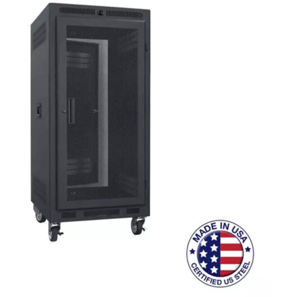 Picture of Lowell Manufacturing LMC-LPR-2122FV LPR-2122FV 21RU Portable Welded-Steel Rack - 22 in. Deep with Fully Ventilated Perf Front Door