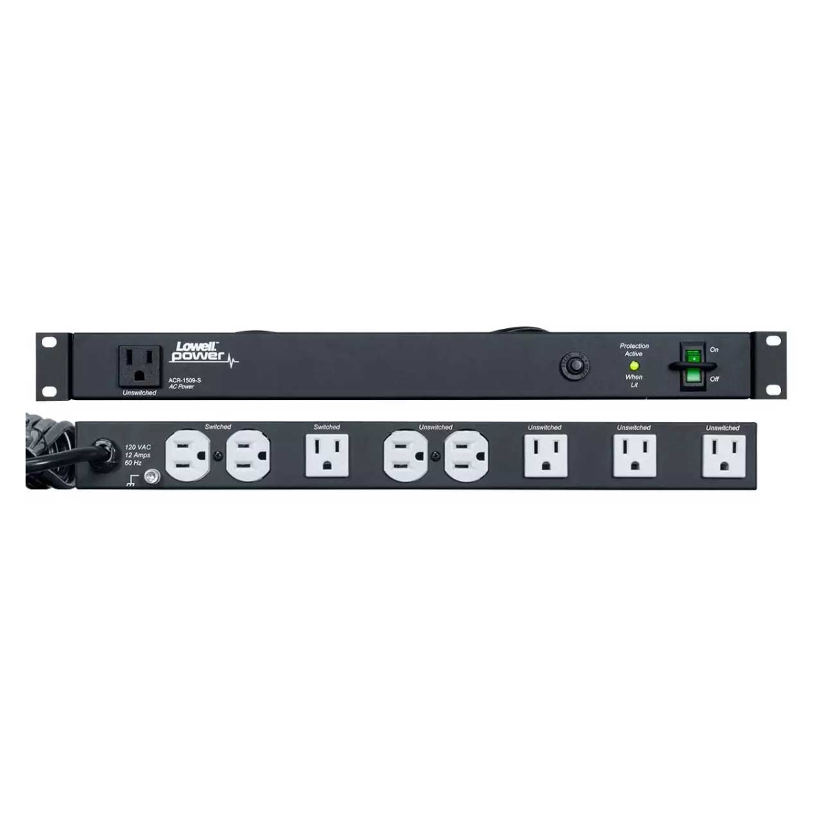 Picture of Lowell Manufacturing LMC-ACR-1509-S ACR-1509-S 15A Power Panel with Surge Protection - 3 Switched - 6 Unswitched Outlets