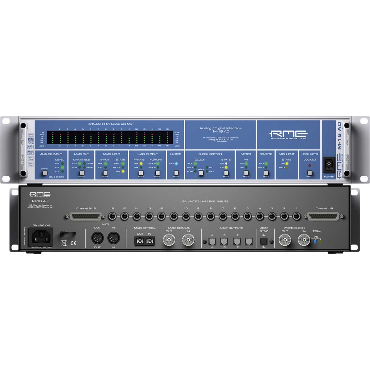 Picture of RME Audio RME-M-16-AD M-16 AD 19 in. 2RU 16-Channel High-End Analog to MADI-ADAT Converter