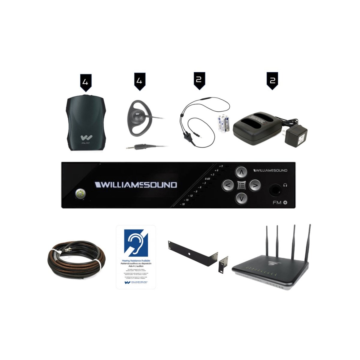 Picture of Williams AV WLS-FM-557PROWAP 557 PRO WAP Assistive Listening System Bundle - 4x PPA R37N RX & FM Plus Transmitter - Wireless Access Point