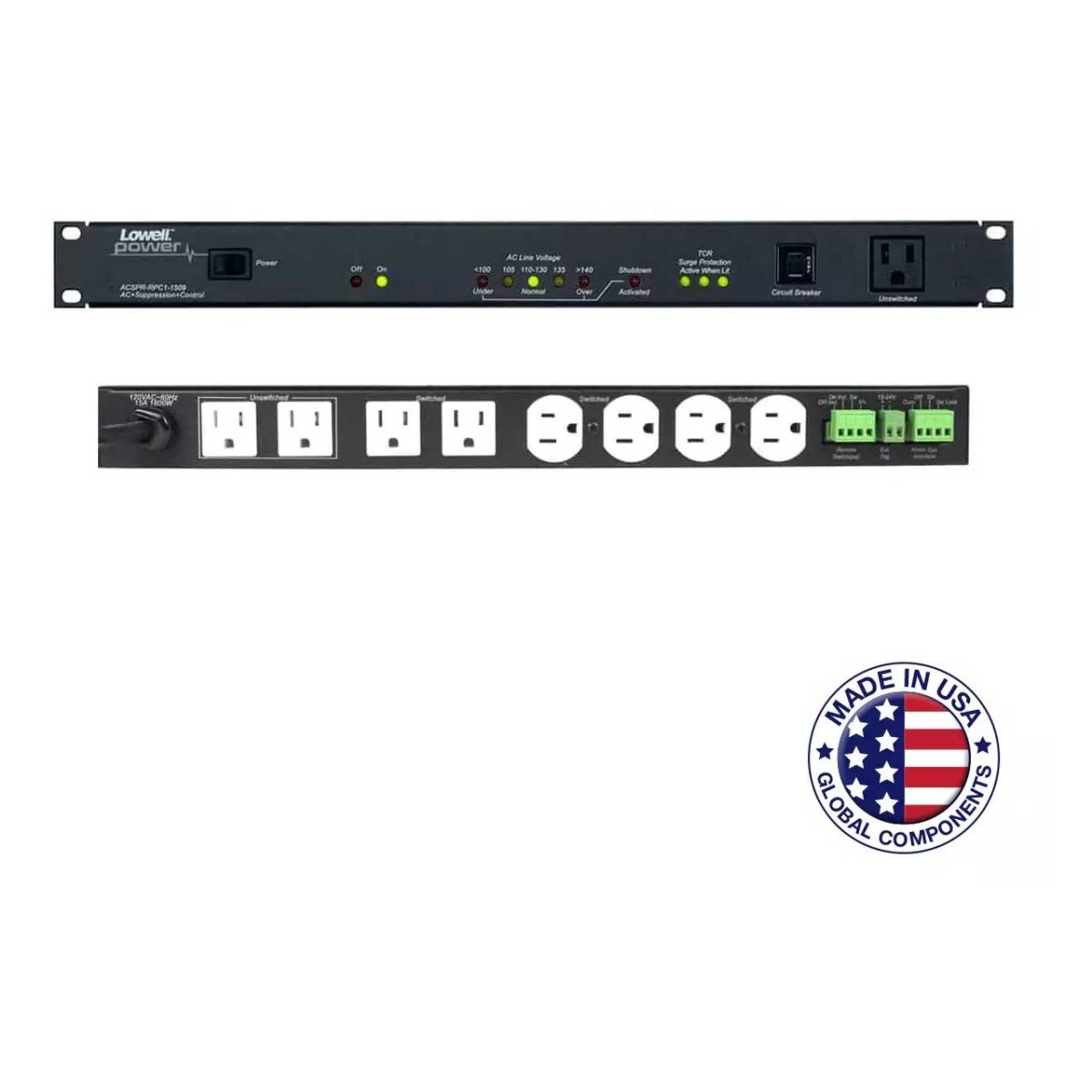Picture of Lowell Manufacturing LMCACSPRRPC11509 ACSPR-RPC1-1509 Remote-Controllable 15A Power Panel with Advanced Surge Protection