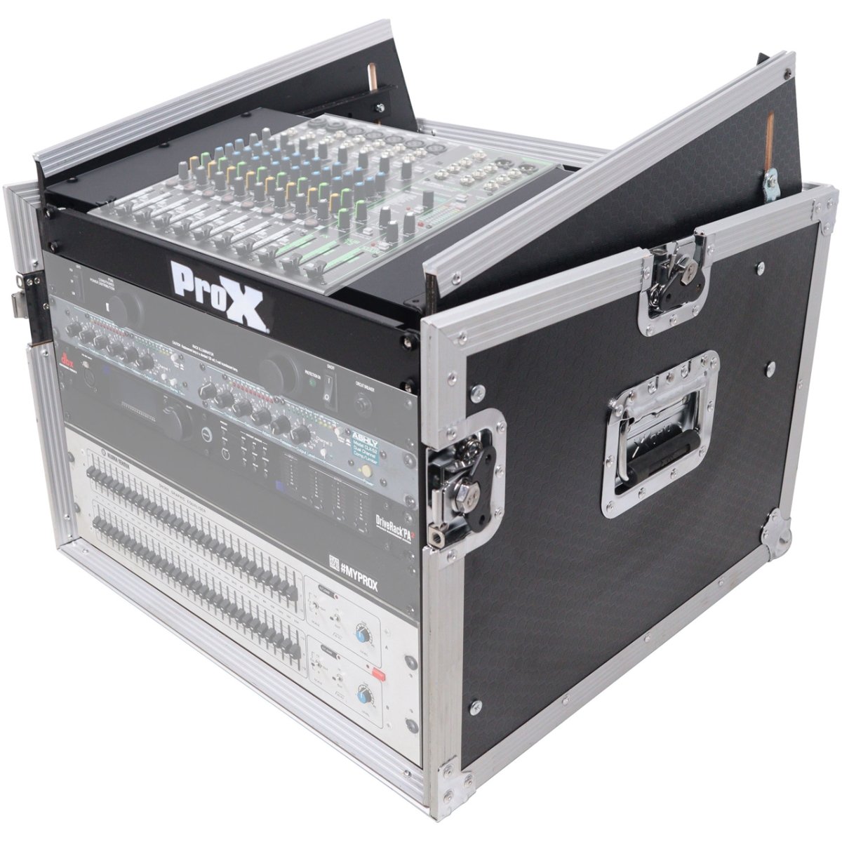 Picture of ProX Live Performance Gear PXG-T-8MRSS T-8MRSS 8RU Vertical Rack Mount Flight Case with 10RU Top for Mixer Combo Amp Rack with Caster Wheels