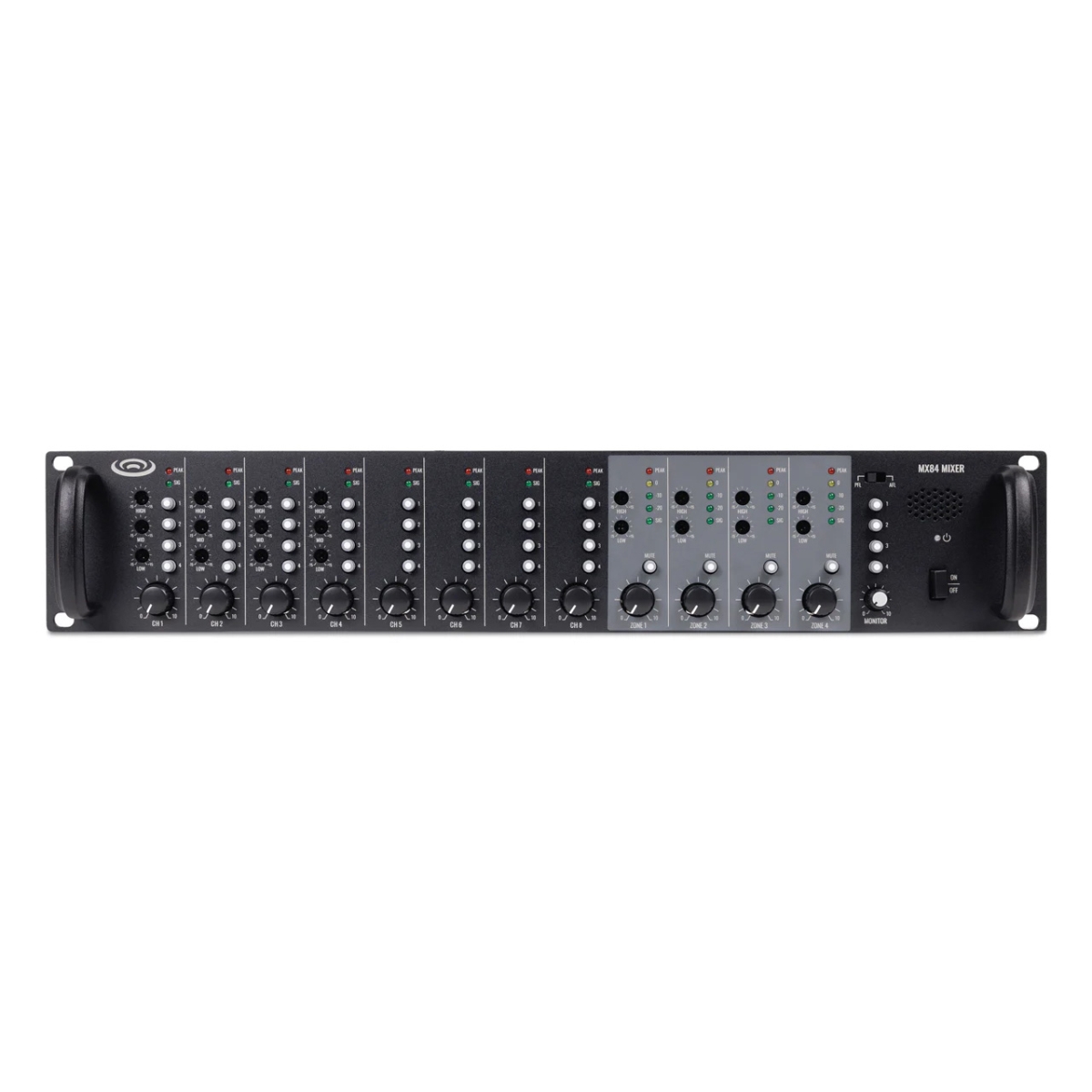 PRAC-MX84 2RU Multi Zone 8 Channel Rack Mount Commercial Mic & Line Audio Mixer
