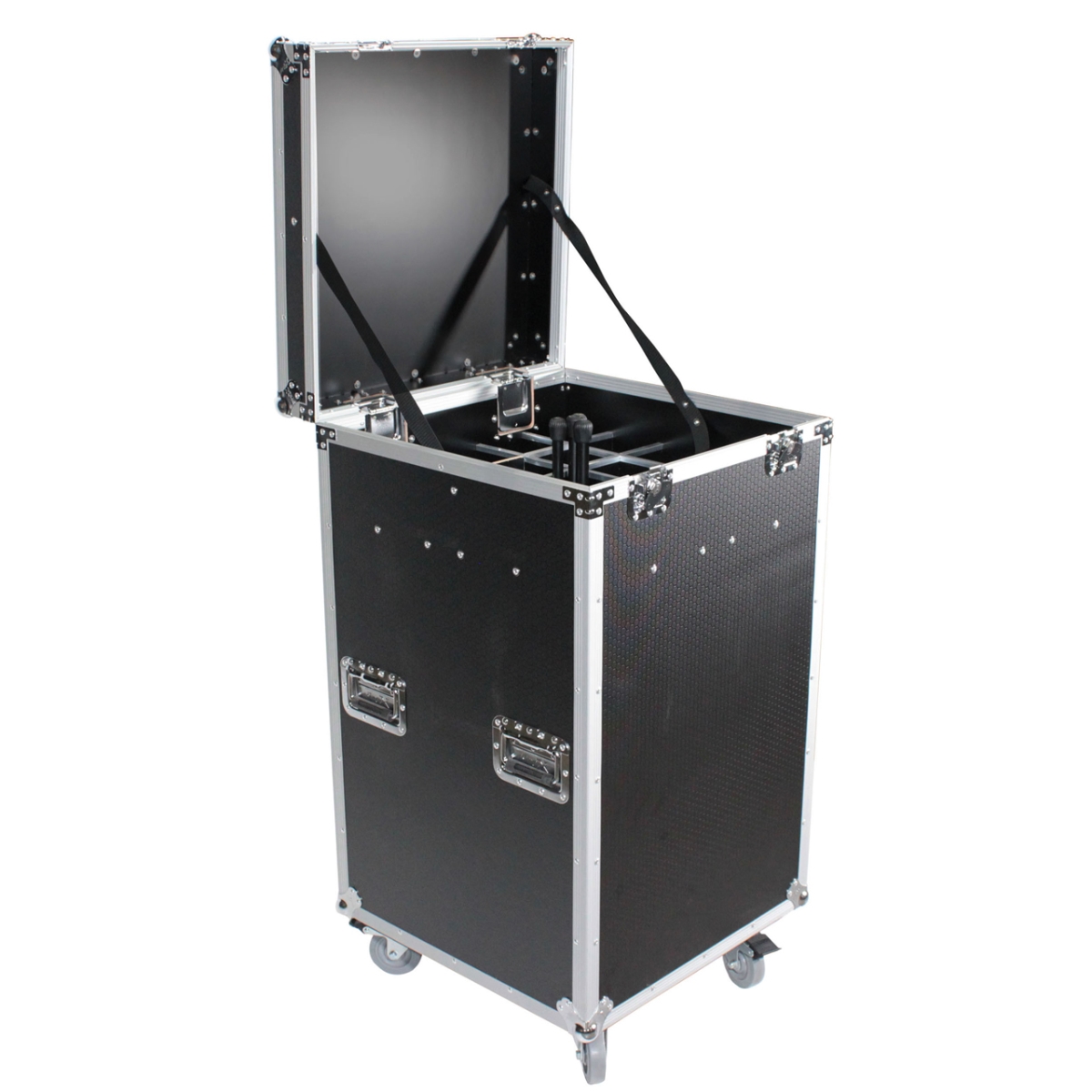 PXG-XS-MIC25STN 4 x 4 in. 25 Folding Stands Microphone Stand Case with Heavy Duty Casters