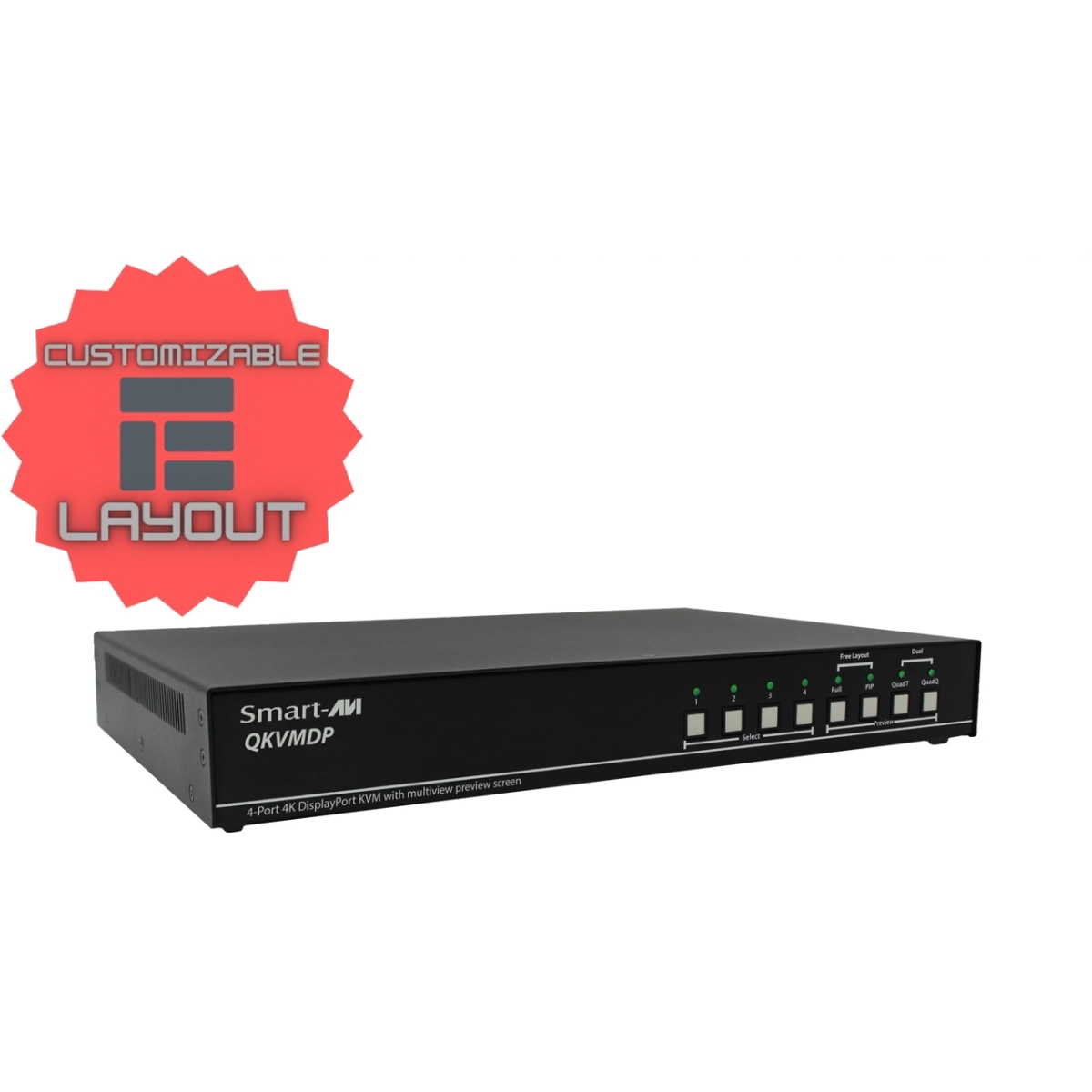 SAVI-QKVM-DP 4 Port Display USB 2.0 Ultra HD Quadruple View KVM Switch with Multiview Screen