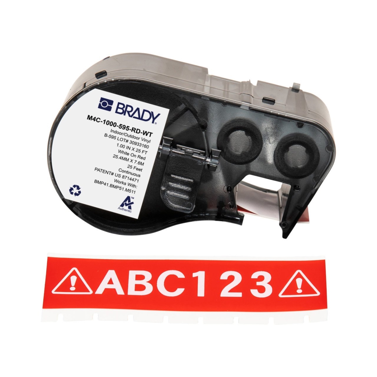BDY-M4C1000595RW All Weather Permanent Adhesive Vinyl Label Tape with Ribbon for M4-M5 - 1 in. - White on Red
