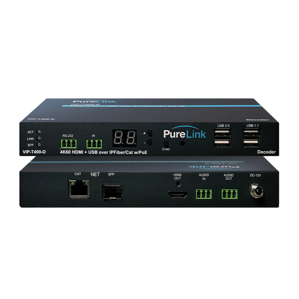 PLK-VIP-T400-D 4K 60 HDMI & USB KM CAT Fiber AV over IP Decoder