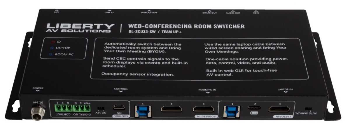 Liberty LWC-DL-SCU33-SW Digitalinx Team Up Plus 4K 60 18G 3x3 Web Conferencing Switcher Hub with HDMI USB-C & USB3.0-B, Black -  LIBERTE