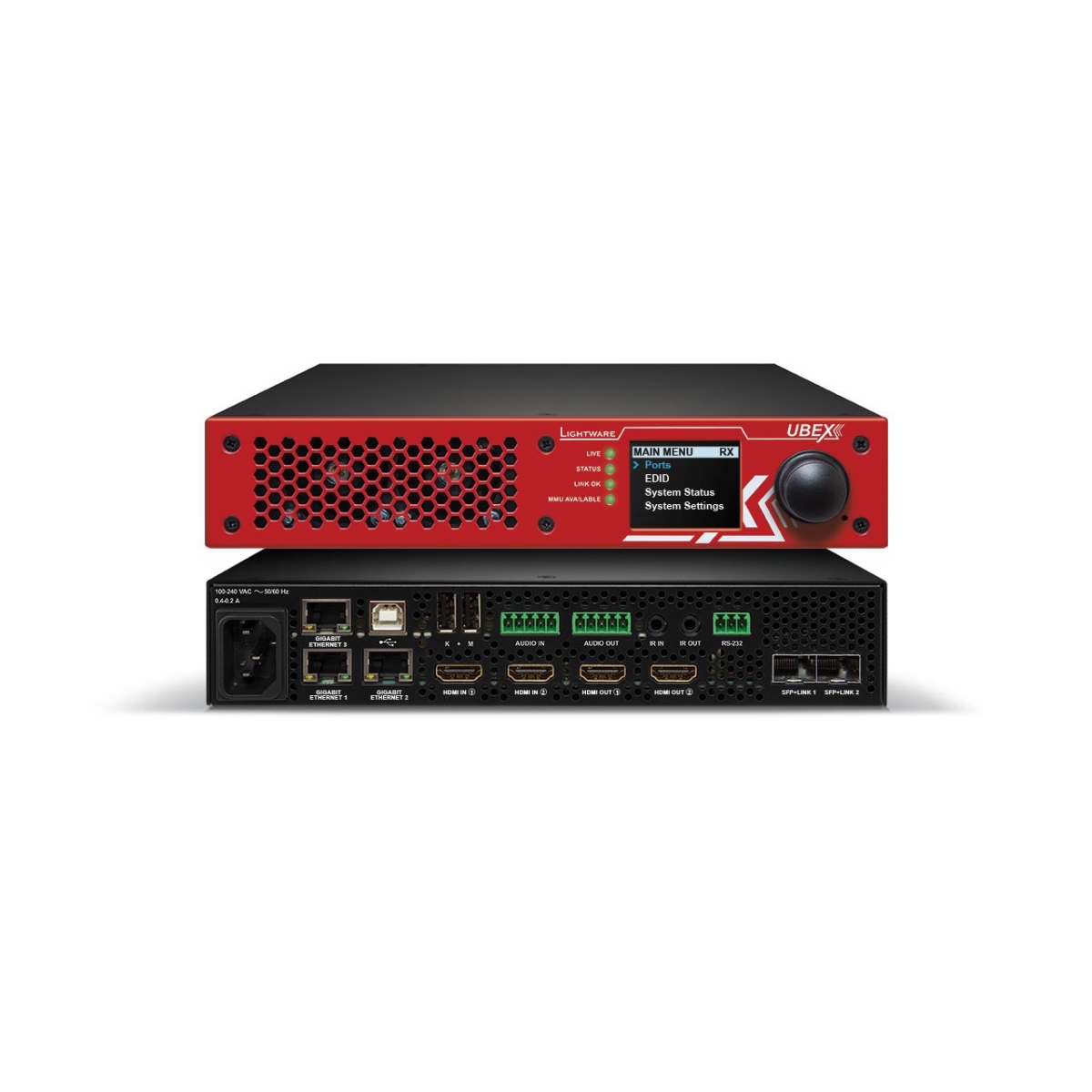 Lightware LWE-91820203 Ubex 4K Optical Extender with Analog Audio RS232, IR & USB HID 2x 10g SFP Plus MM LC Duplex Modules
