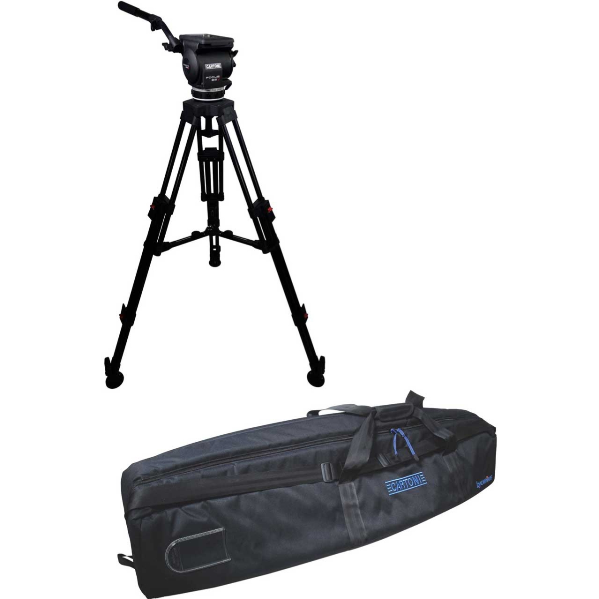 Picture of Cartoni CAR-KF22-2AM 100 mm HD 2 Stage EFP Tripod Focus 22 Head with Pan Bar Mid Level Spreader & Rubber Feet Soft Case