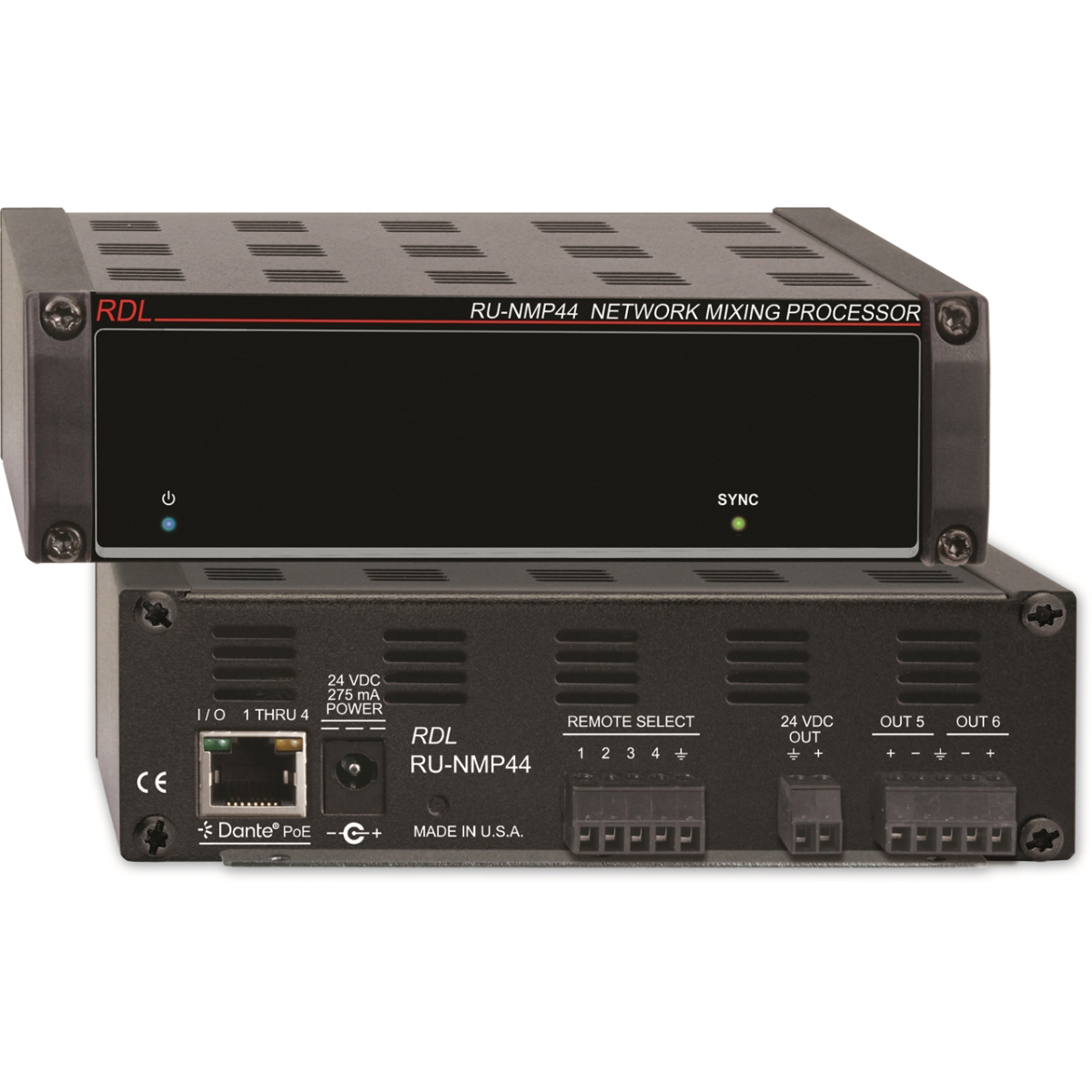 RDL-RU-NMP44 4 x 4 Dante AES67 Network Mixing Processor with Six Networked 4 x 1 Virtual Audio Mixers
