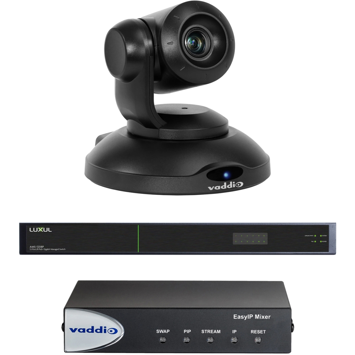 VAD-999-60321000 Easy IP 10 AV Over Dante Mixer Base Kit with PTZ Camera & Network Switch, Black