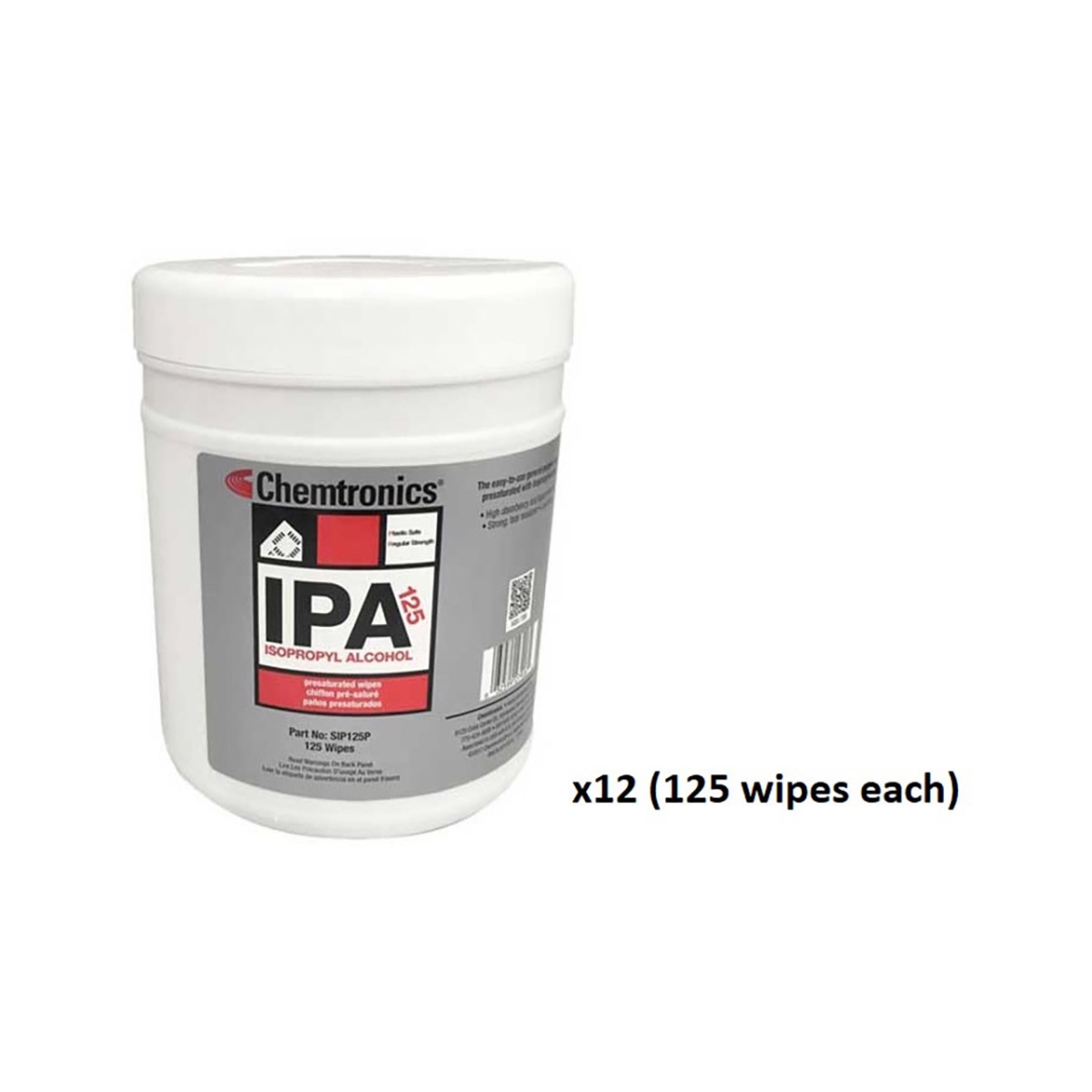 CHM-SIP125P-12 70 Percent IPA Isopropyl Alcohol Presaturated Wipes in Pull-Up Tub, 125 Wipes per Tub - 12 Tubs