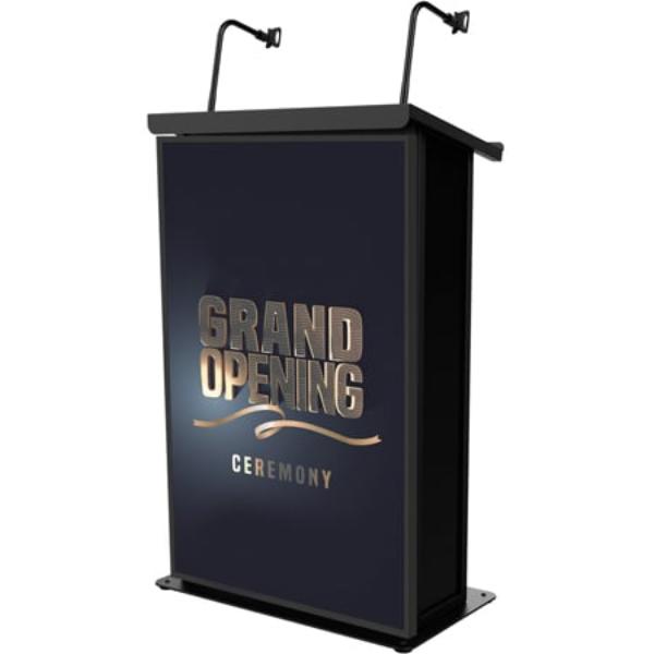 PXG-XMAESTROMEDB Maestro Multi-Media Lectern Podium for 32 in. LED Flatscreen TVs with 2 Gooseneck Mic Stands - Black