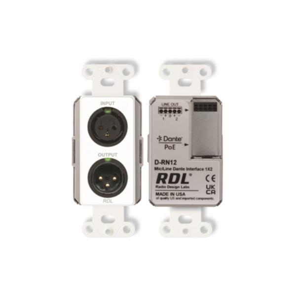RDL-D-RN12 Single-Gang 1x2 Wall-Mounted Bi-Directional Mic & Line Dante Interface One XLR Input & One XLR Output - White
