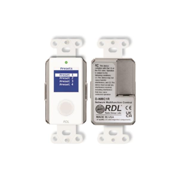 RDL-D-NMC1R Single-Gang Network Rotary Encoder Remote Control with Full-Color LCD Display Dante - White