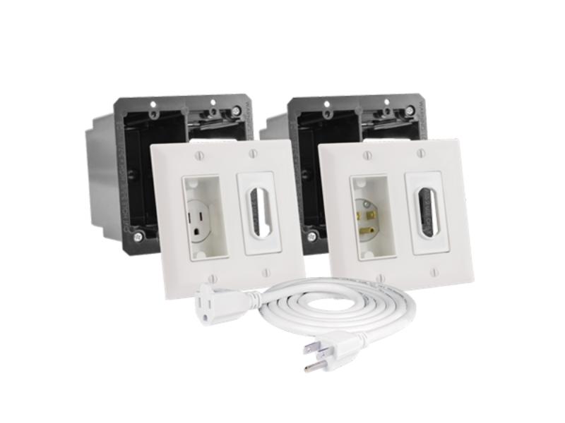 MID-2A46-W Decor Recessed In-Wall HDTV Power Solution Receptacle Kit - White