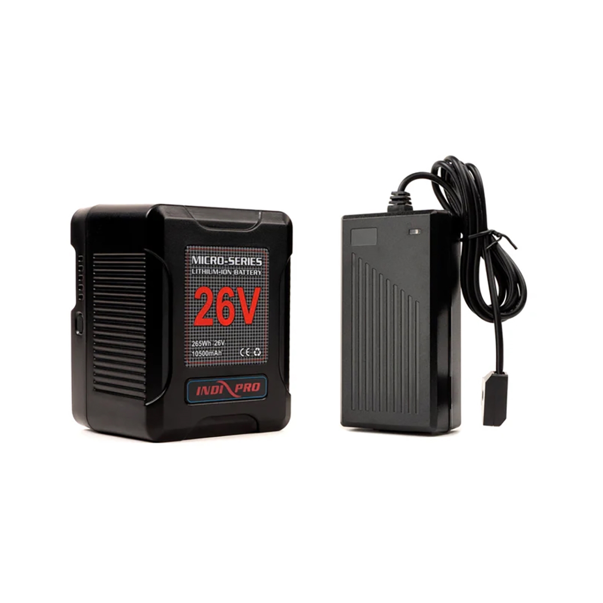 Picture of IndiPro Tools INDI-VMDT26V 26V 260W V-Mount Micro-Series Lithium-Ion Battery & D-Tap Charger Kit