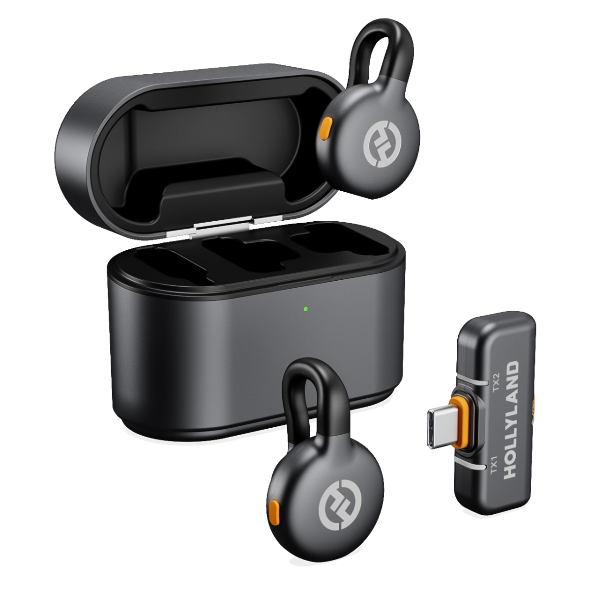 Picture of Hollyland Technology HL-LARKM2SDUO Duo 2-person Wireless Lavalier Microphone System with USB-C Receiver&#44; Space Gray