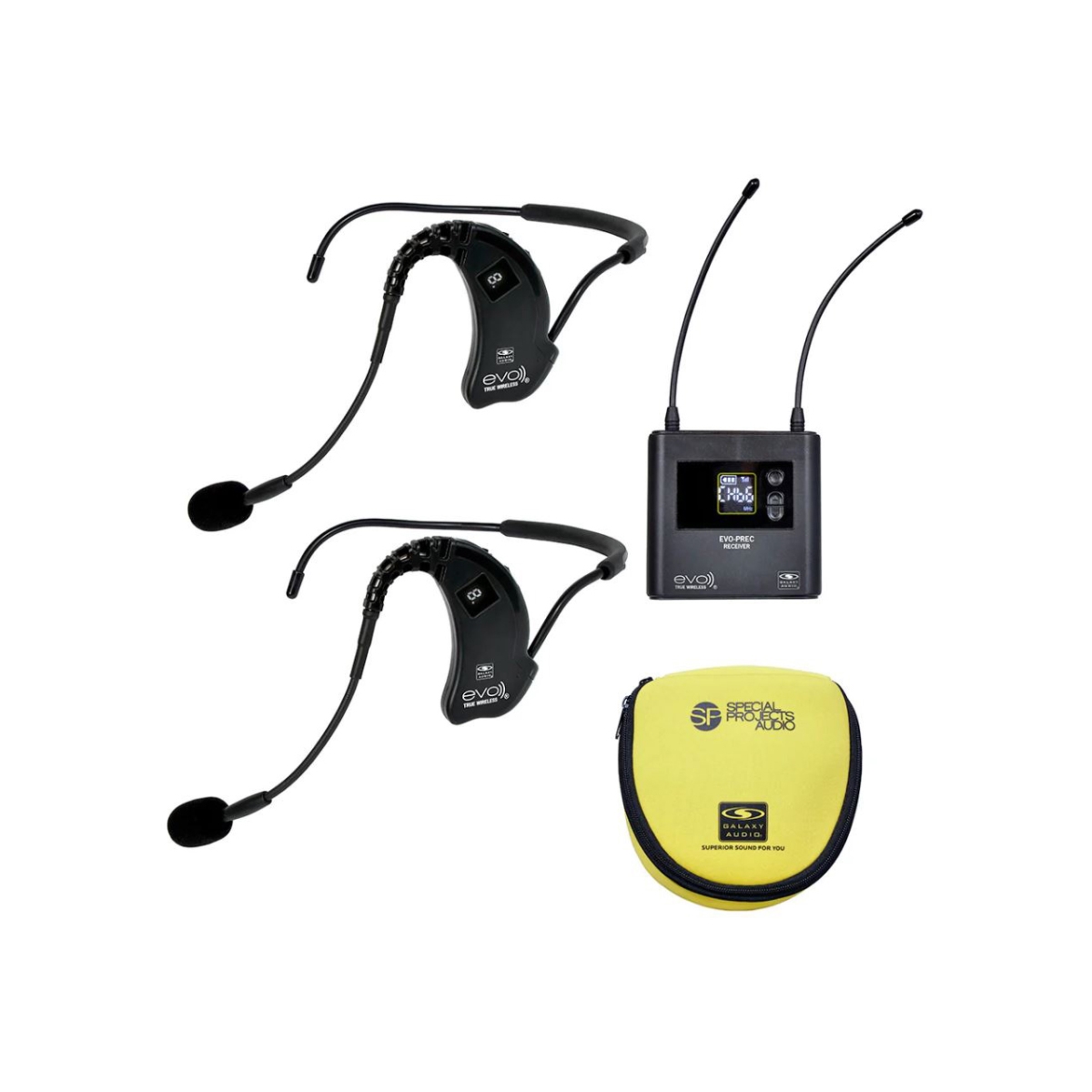 GXY-EVO-PEED4 Two EVO-E Headworn Microphone & One EVO-PREC Rx System - Frequency D4 - 550.200 to 564.900MHz