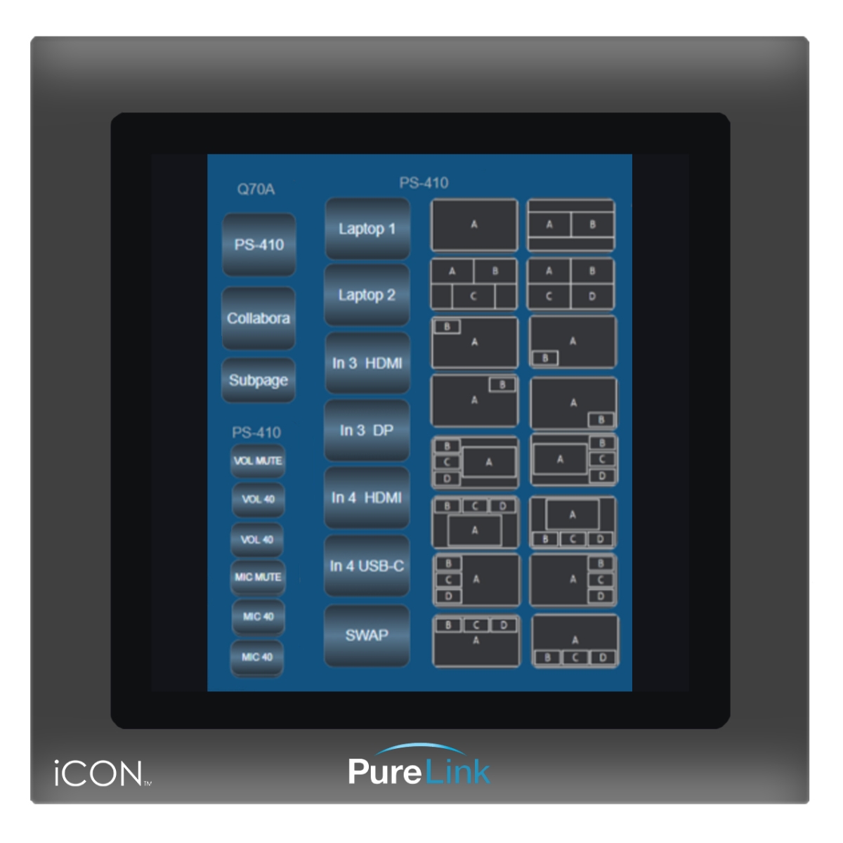 Picture of PureLink PLK-ICON-T4W 4 in. Wall Mount Touch Screen Controller with iCon EZ Control