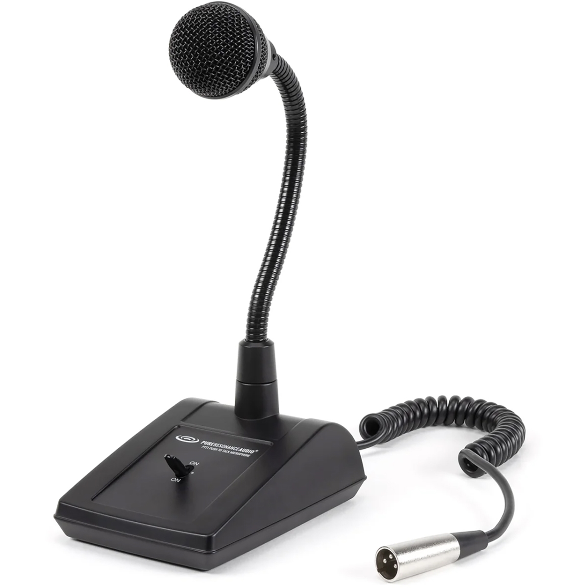 Picture of Pure Resonance Audio PRAC-PTT1 Dynamic Desktop Paging Gooseneck Microphone with Push-To-Talk & Table Stand