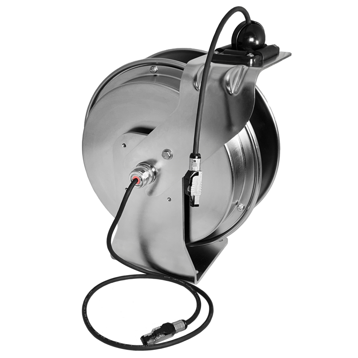 SN-CAT6-100-SST 100 ft. Stainless Steel CAT6 Retractable Cable Reel with Cable Guide Arm - Locking & Releasing