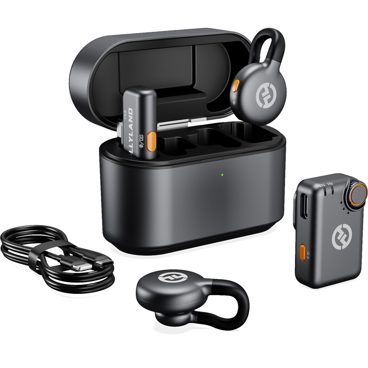 Picture of Hollyland Technology HL-LARKM2SCOMBO Combo Wireless Lavalier Microphone with Camera RX-USB-C RX & USB-C to Lightning Cable&#44; Space Gray
