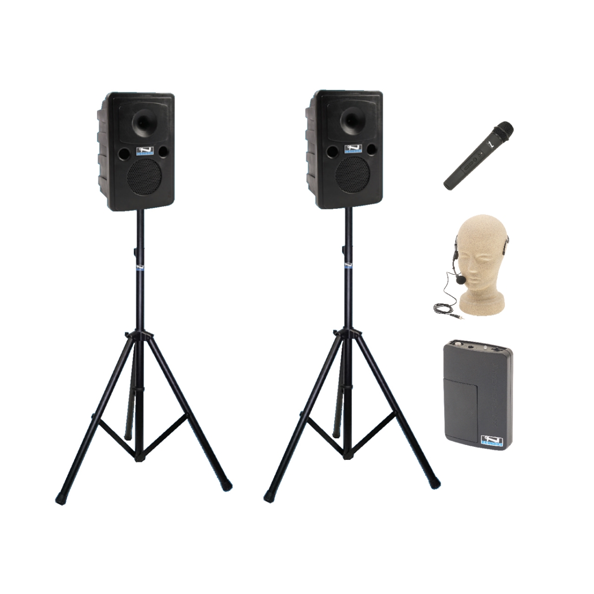 AN-665225 Audio Go Getter 2 Airflex XR2 PA System - AIR, Wireless Handheld Mic & Belt Pack with Headband Mic & Stands - Set of 2