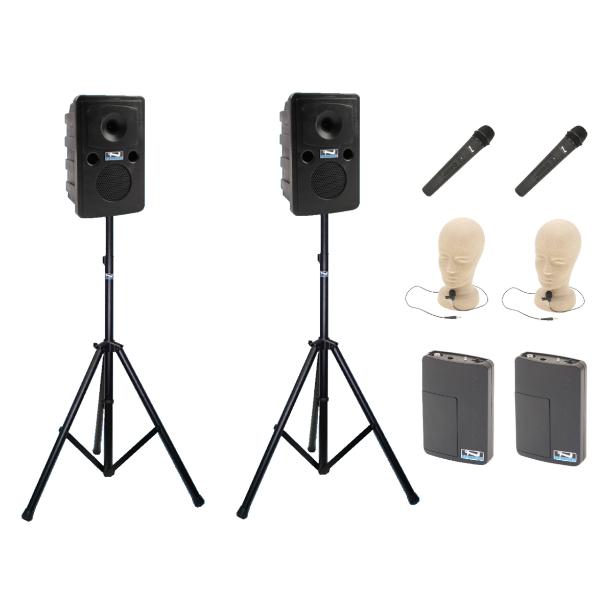 AN-665430 Audio Go Getter 2 Airflex XR2 PA System - AIR, Wireless Handheld Mics & Belt Packs with Lapel Mics & Stands - Set of 2