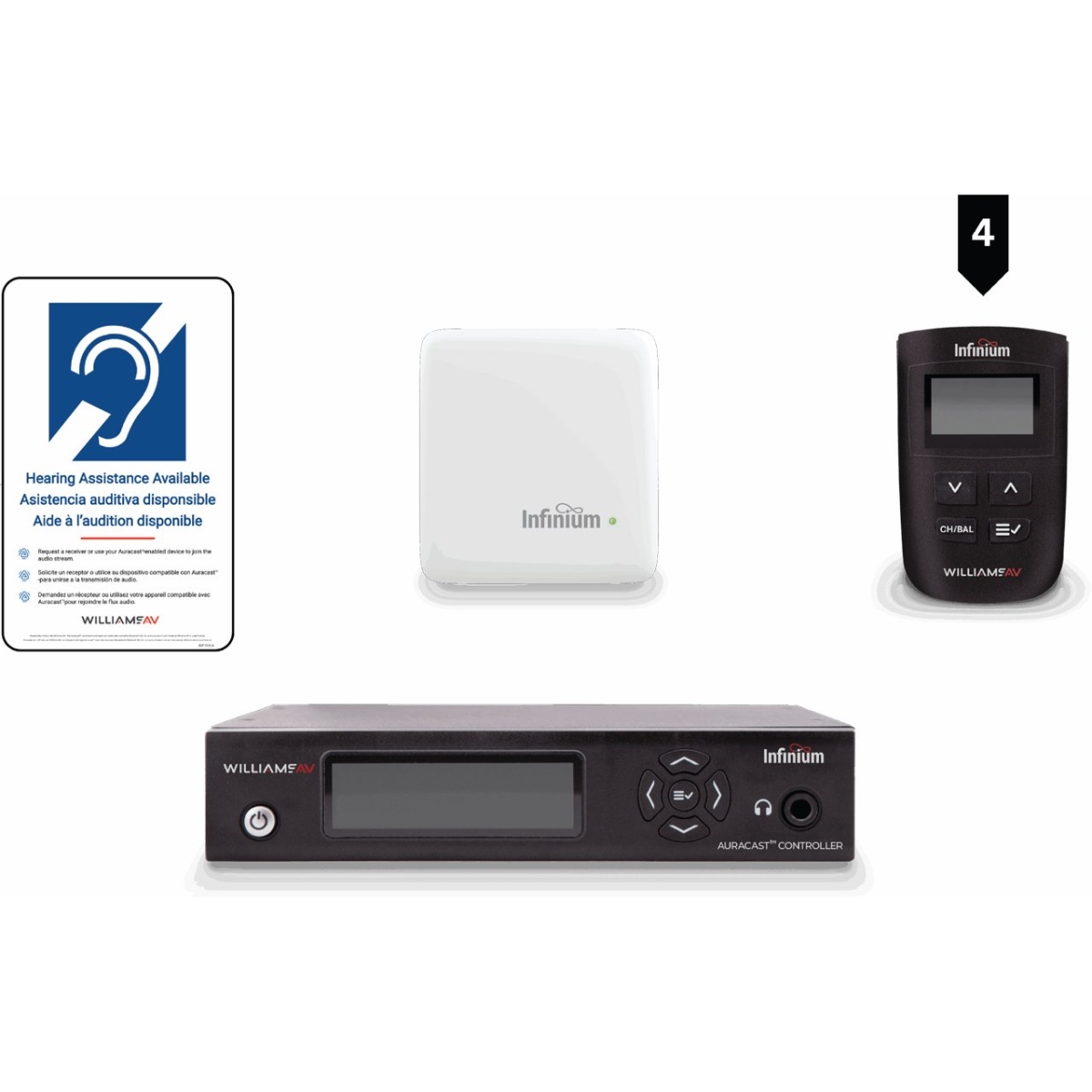 WLS-BA-SYS2-00 BA SYS2 Infinium Four Receiver Modular Bluetooth Auracast Broadcast Assistive Listening Audio System, Black