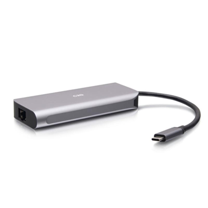 C2G-54551 8K 60HZ USB-C 4.0 6-in-1 Mini Docking Station with HDMI & USB-A & Ethernet - Up to 85W Power Delivery - Gray